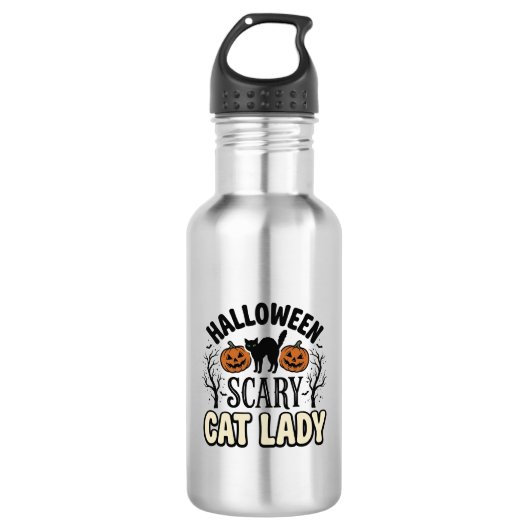 Halloween Verschrikkelijke Kat Dame Vintage Vector Waterfles (Voorkant)
