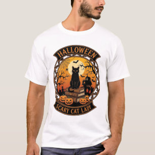 Halloween Verschrikkelijke Kat Dame Zwarte Pompoen T-shirt