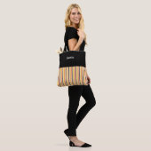 Halloween Vertical Stripe Oranje Black Gold Name Tote Bag (Op model)