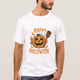 Halloween vibes, bezems, snoep maïs en pompoen t-shirt
