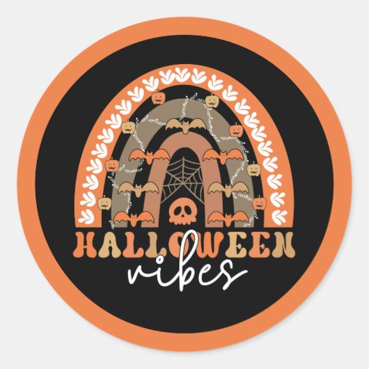 Halloween Vibes Boho Rainbow Herfst Spooky Ronde Sticker (Voorkant)