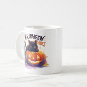 Halloween Vibes – Glowing Pumpkin Cat  Koffiemok (Voorkant links)