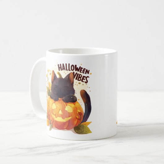 Halloween Vibes – Pumpkin Nap Cat Koffiemok (Voorkant links)