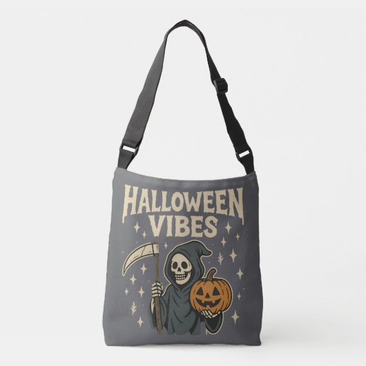 Halloween Vibes Reaper - Grijs Crossbody Tas (Voorkant)