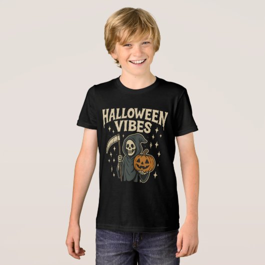 Halloween Vibes Reaper Tri-Blend Shirt (Voorkant volledig)