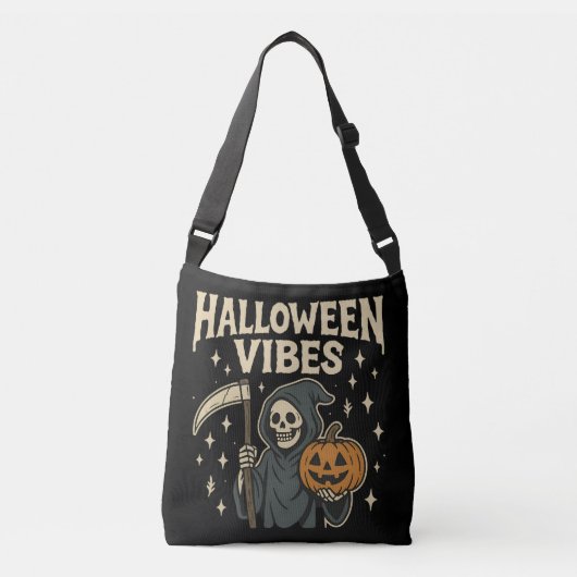 Halloween Vibes Reaper - Zwart Crossbody Tas (Voorkant)