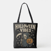 Halloween Vibes Reaper - Zwart Tote Bag (Achterkant)