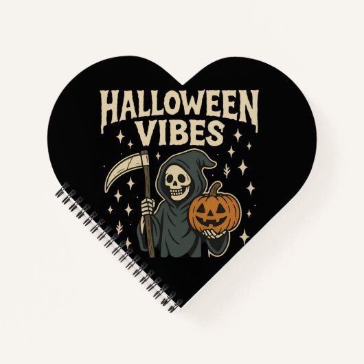 Halloween Vibes Reaper - Zwarte Spiraal Notitieboek (Voorkant)