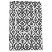 Halloween Victoriaans Damask Brocade Zwart op Wit Medium Cadeauzakje (Voorkant)
