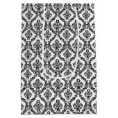 Halloween Victoriaans Damask Brocade Zwart op Wit Medium Cadeauzakje (Achterkant)