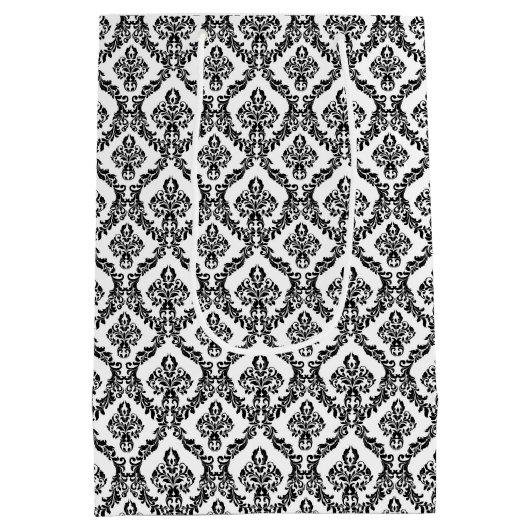 Halloween Victoriaans Damask Brocade Zwart op Wit Medium Cadeauzakje (Achterkant)