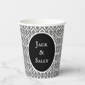 Halloween Victoriaans Damask Brocade Zwart op Wit Papieren Bekers (Voorkant)