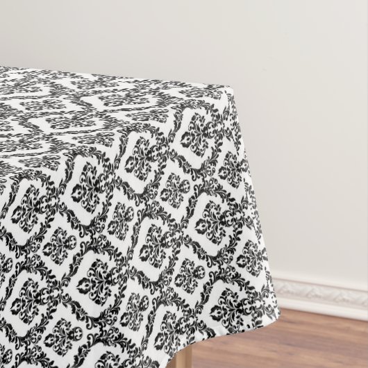 Halloween Victoriaans Damask Brocade Zwart op Wit Tafelkleed (Voorbeeld)