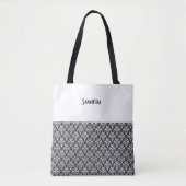 Halloween Victoriaans Damask White Blk Naam Tote Bag (Voorkant)
