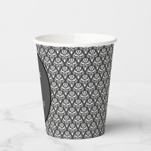 Halloween  Victoriaans Damask White op zwart Papieren Bekers (Links)