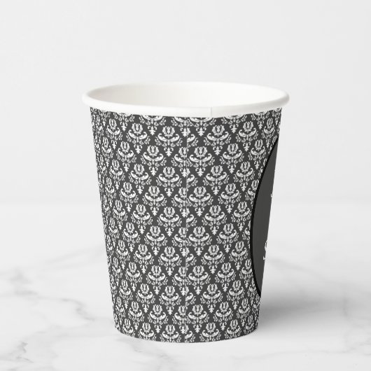 Halloween  Victoriaans Damask White op zwart Papieren Bekers (Rechts)