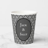 Halloween  Victoriaans Damask White op zwart Papieren Bekers (Voorkant)