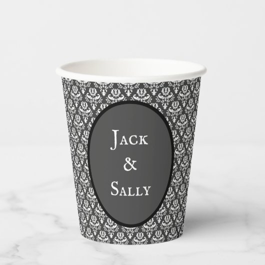 Halloween  Victoriaans Damask White op zwart Papieren Bekers (Voorkant)