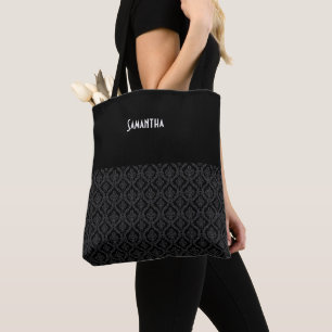Halloween Victoriaans Gothic Black Brocade Damask Tote Bag