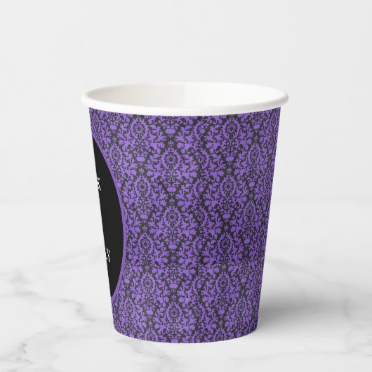 Halloween Victoriaans Paarse & Zwarte Brocade Dama Papieren Bekers (Links)