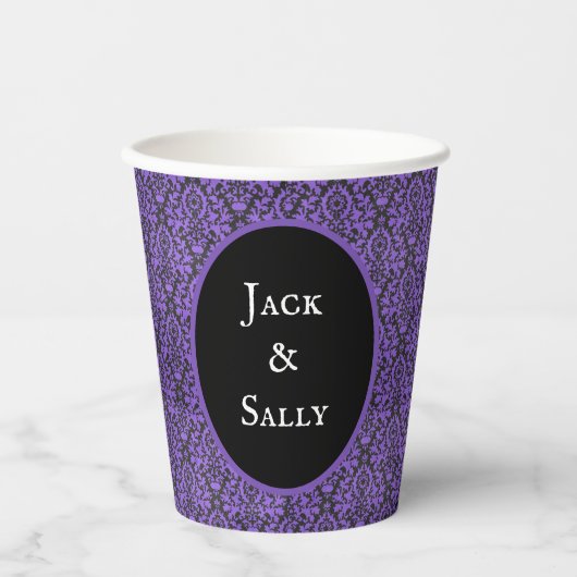 Halloween Victoriaans Paarse & Zwarte Brocade Dama Papieren Bekers (Voorkant)