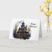 Halloween Victoriaans spookhuis Kaart (Gele Bloem)