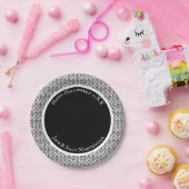 Halloween Victoriaanse Damast Brokaat Zwart op Wit Papieren Bordje (Feest)