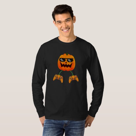Halloween Video Game Controller With Pumpkin Face T-shirt (Voorkant volledig)