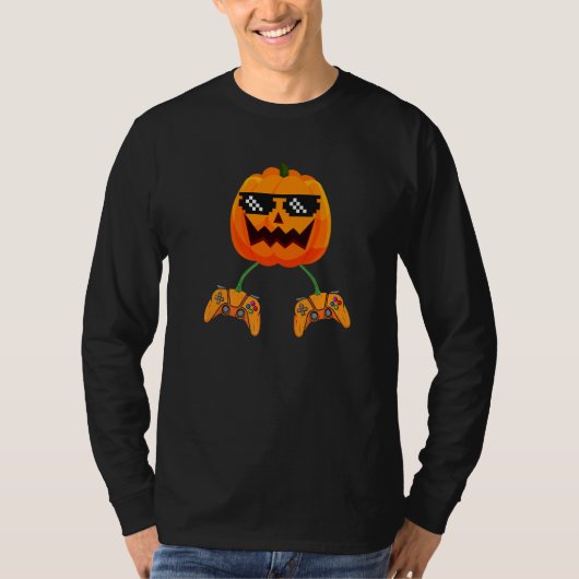 Halloween Video Game Controller With Pumpkin Face T-shirt (Voorkant)