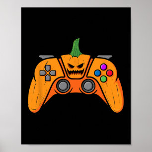 Halloween videospelcontroller met pompoengezicht poster