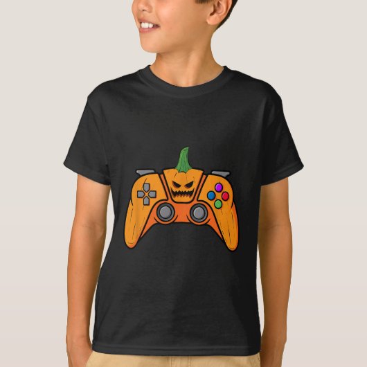 Halloween videospelcontroller met pompoengezicht t-shirt (Voorkant)