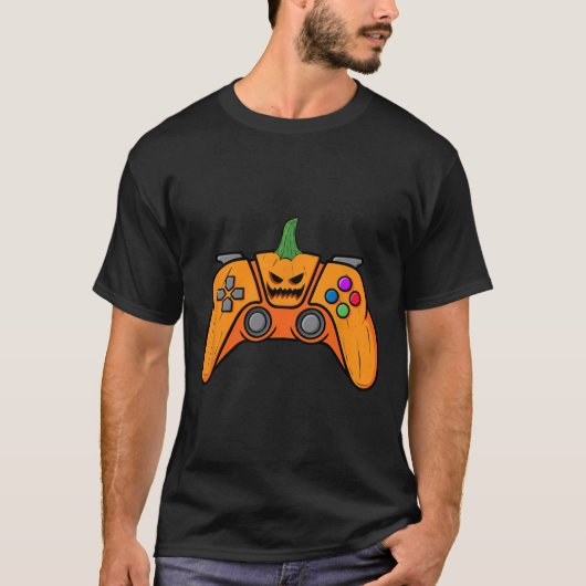 Halloween videospelcontroller met pompoengezicht t-shirt (Voorkant)