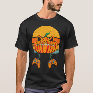Halloween videospelcontroller met pompoengezicht t-shirt