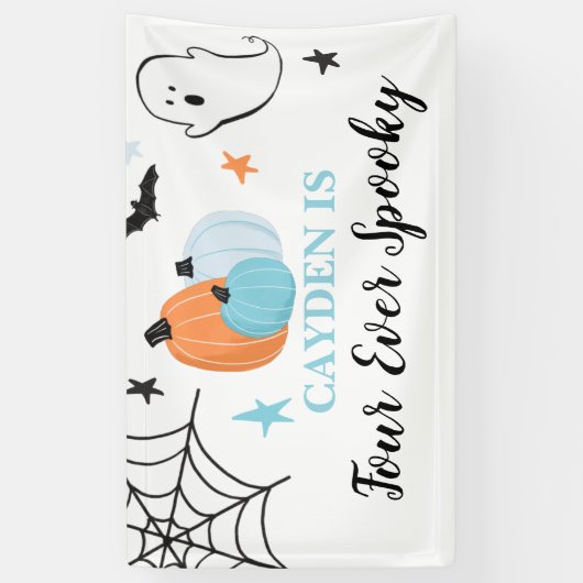 Halloween Vier Ever Spooky Pompoenen 4e Verjaardag Spandoek (Verticaal)