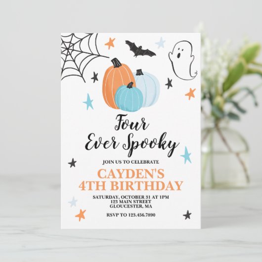 Halloween Vier Ever Spooky Verjaardagspompoenen Kaart (Staand voorkant)