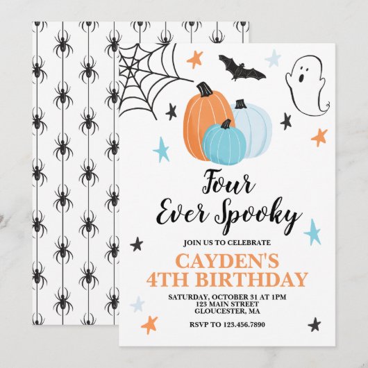 Halloween Vier Ever Spooky Verjaardagspompoenen Kaart (Voorkant / Achterkant)