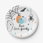 Halloween Vier Ooit Spooky Verjaardag Blauwe Pompo Papieren Bordje (Voorkant)