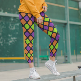 Halloween Vierbladig Oranje Paars Patroon Leggings