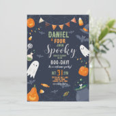 Halloween VIERever 4th Birthday Bats Party Geesten Kaart (Staand voorkant)