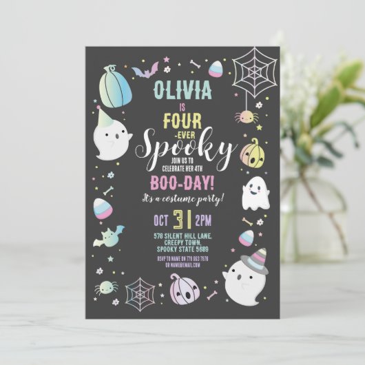 Halloween VIERever 4th Verjaardag Meisjes Party Ge Kaart (Staand voorkant)