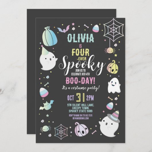 Halloween VIERever 4th Verjaardag Meisjes Party Ge Kaart (Voorkant / Achterkant)