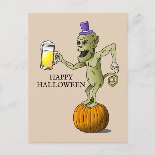 Halloween-viering met een mooi glas bier feestdagenkaart (Voorkant)