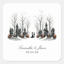 Halloween Village bruiloft Vierkante Sticker