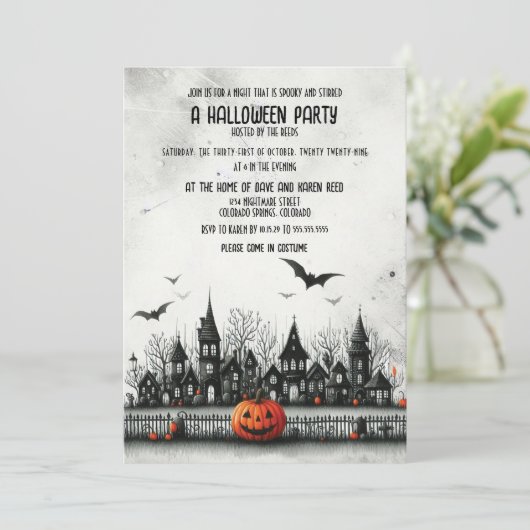 Halloween Village Halloween Party Kaart (Staand voorkant)