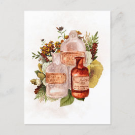 Halloween Vintage Flessen Herfst Bloemen Briefkaart