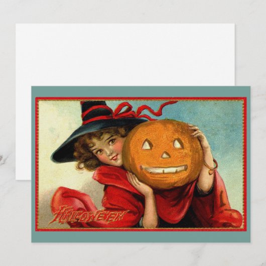 Halloween Vintage Grappige Illustratie Feestdagenkaart (Voorkant / Achterkant)