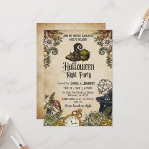 Halloween vintage griezelige heksenhoed ketel kaart