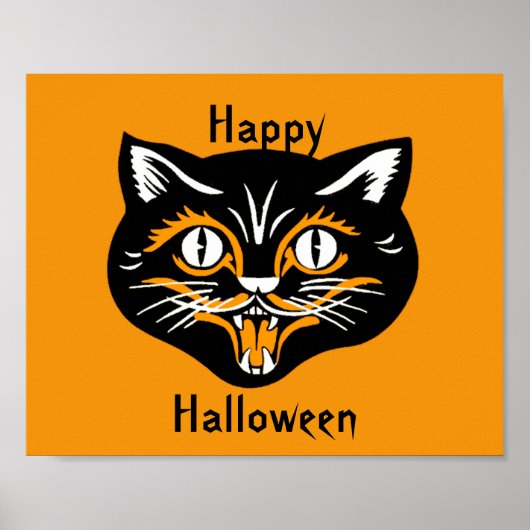 Halloween Vintage Kat Gezicht Poster (Voorkant)