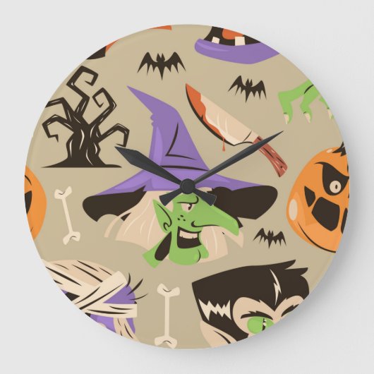 Halloween Vintage Patroon Grote Klok (Voorkant)