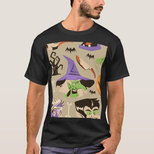 Halloween Vintage Patroon T-Shirt (Voorkant)